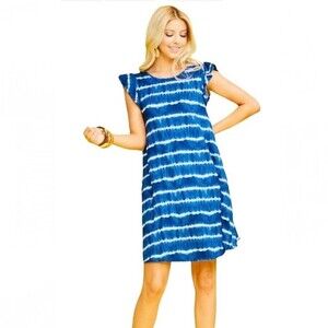 Blue and white tie dye shift dress with pockets size large NWT